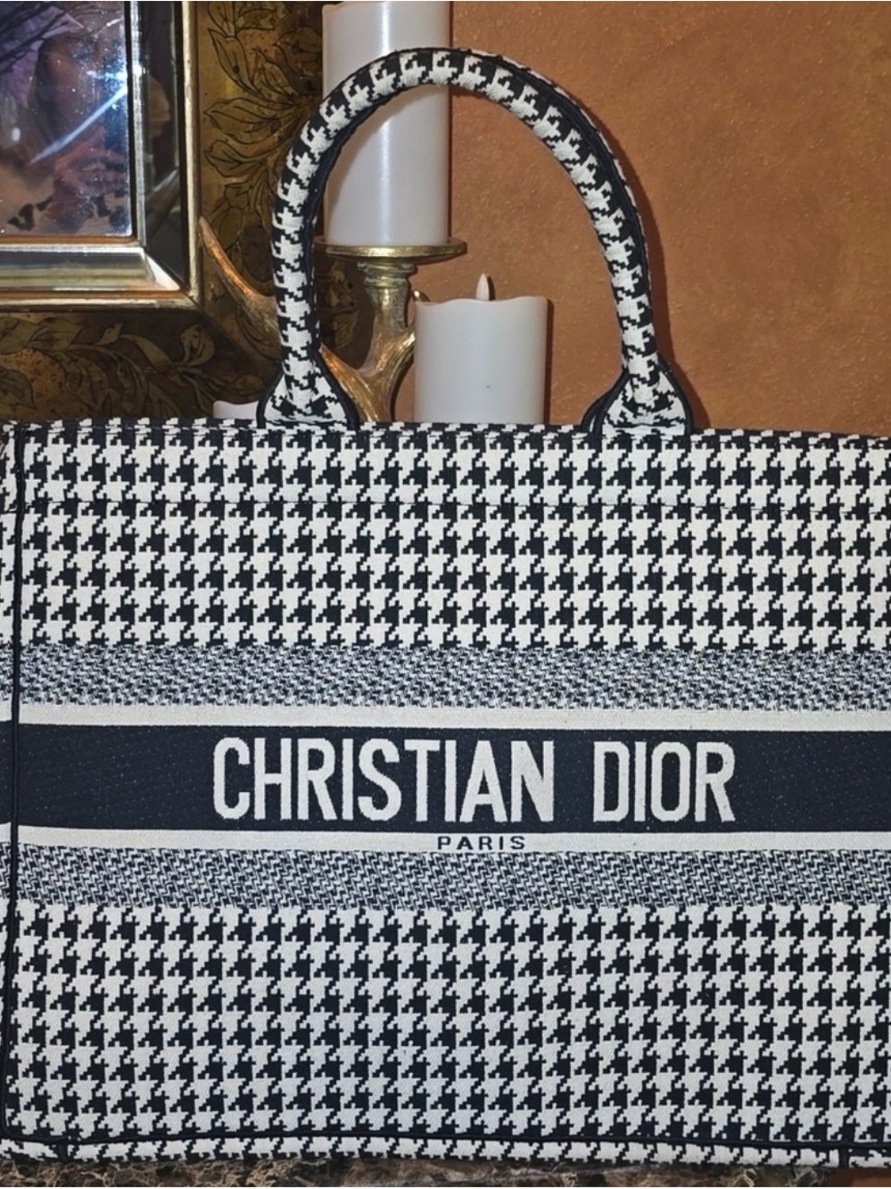 Black and White Houndstooth Tote/Book Bag